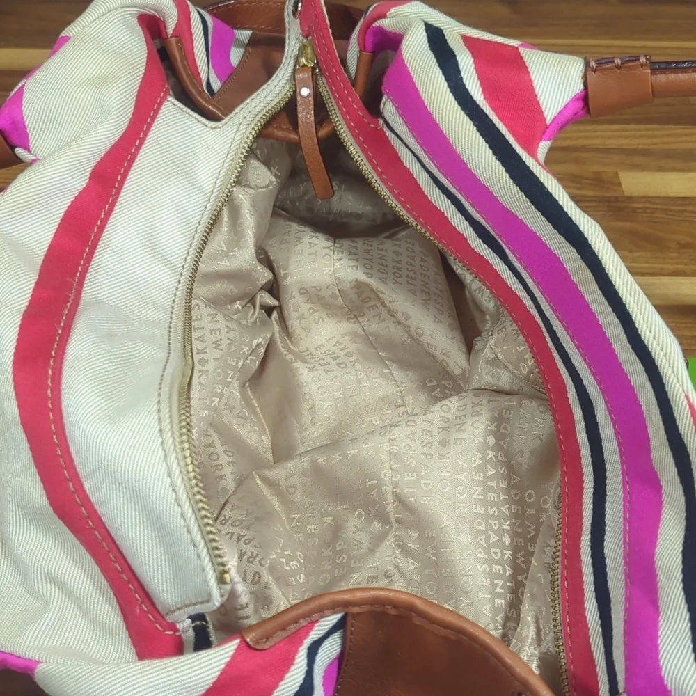 Kate Spade Stevie Oak Island Large Canvas Striped Bag